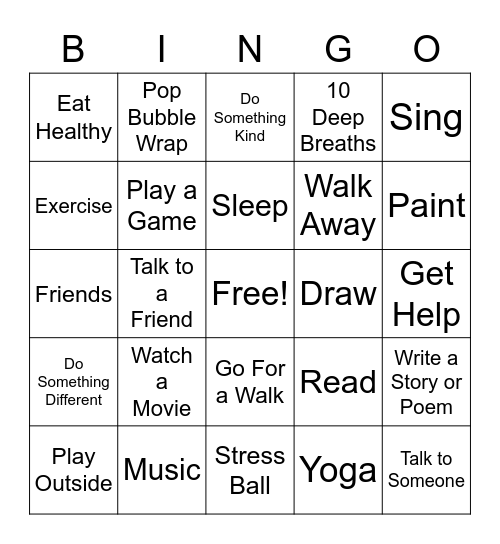 Coping Skills Bingo Card