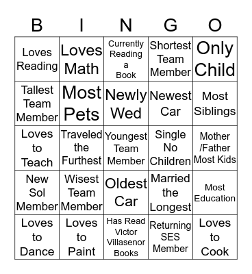 Sol SES Bingo Card