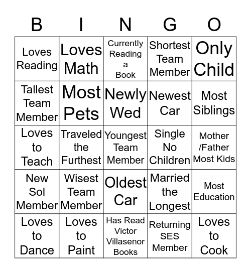 Sol SES Bingo Card