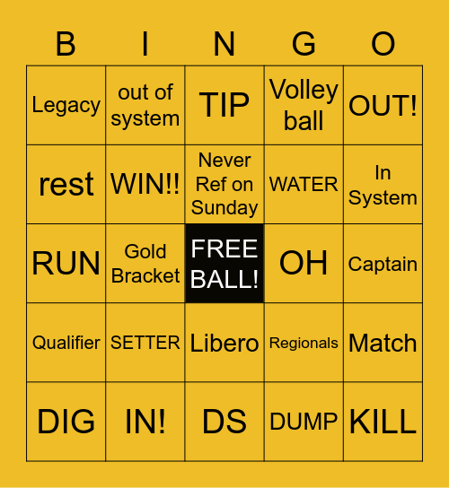 Volleyball Bingo! Bingo Card