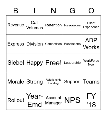 MA East Up-Market Team Bingo Card