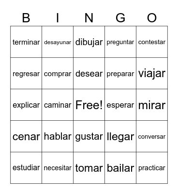 Spanish Words Bingo Card