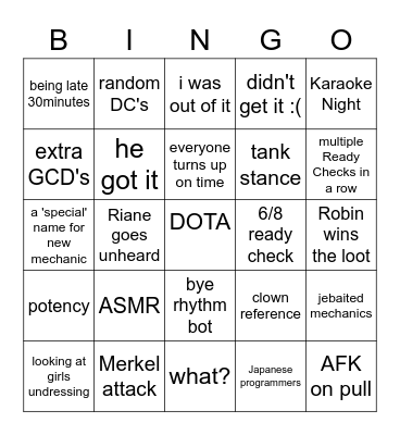 Raid Day Bingo Card