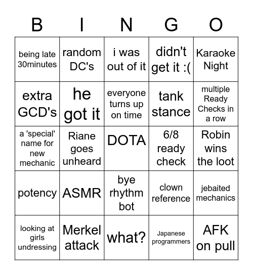 Raid Day Bingo Card