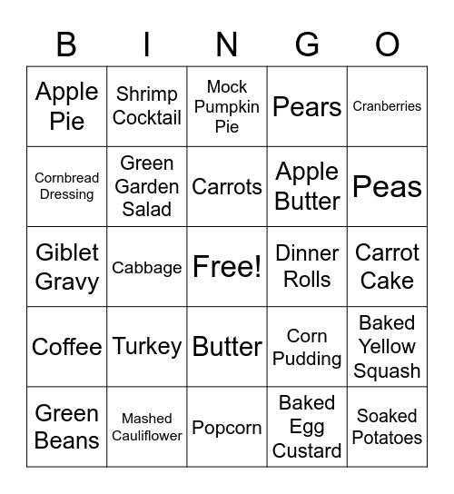 What Can I Eat on Thanksgiving? Bingo Card