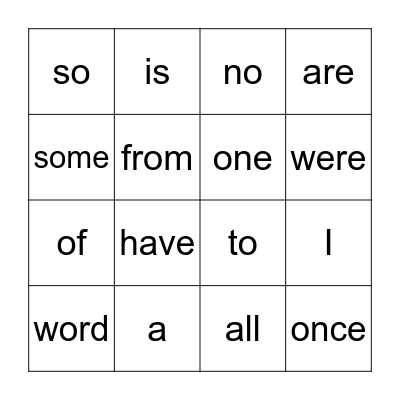 Sight Words Bingo Card