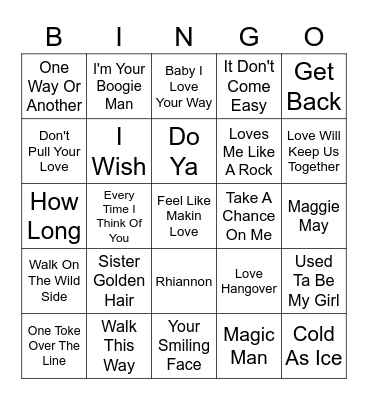 Retro 70's Vol. 1 Bingo Card