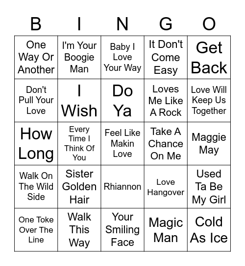 Retro 70's Vol. 1 Bingo Card