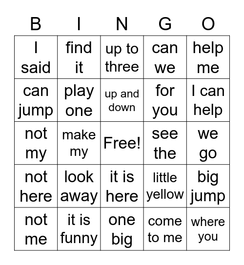 Phrases Bingo Card