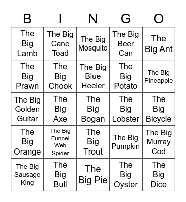 Australia's 'Big Things' Bingo Card