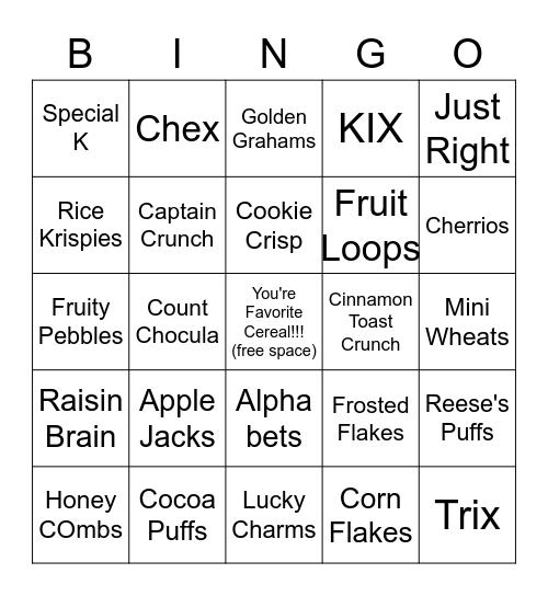Cereal Bingo Card