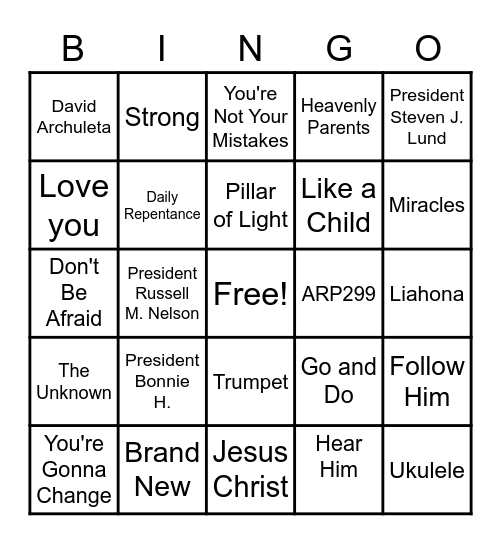 Youth Music Festival 2020 Bingo Card