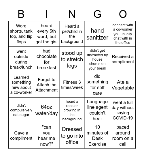 07/26/2020 Bingo Card