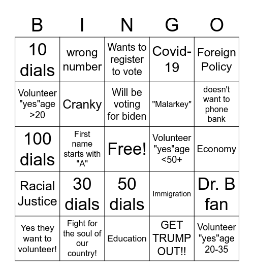 Biden Calltime Bingo Card