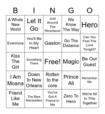 Disney Music Bingo! Bingo Card