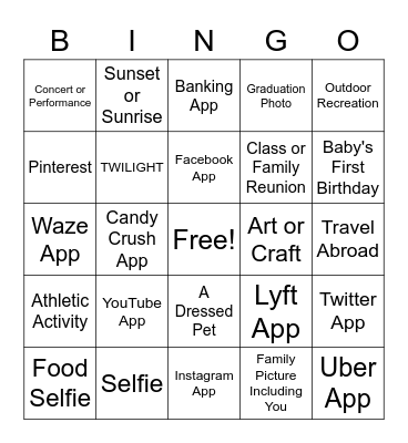 Cell Phone Bingo Card