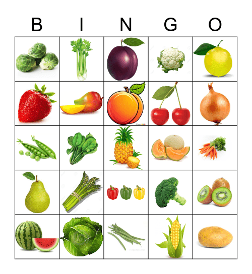 Fruit & Vegetables Bingo Card