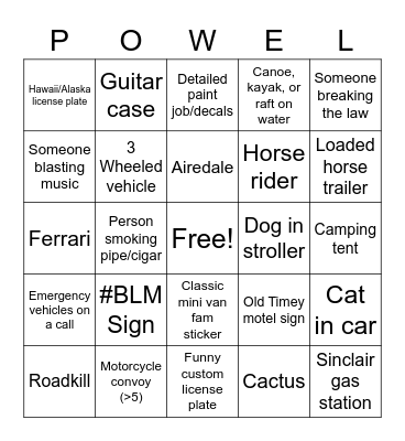 Lake Powell Bingo Card