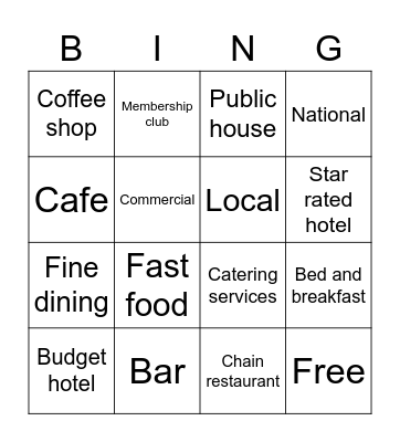 Hotel Bingo Card