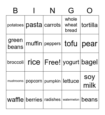Nutrition Bingo  Bingo Card