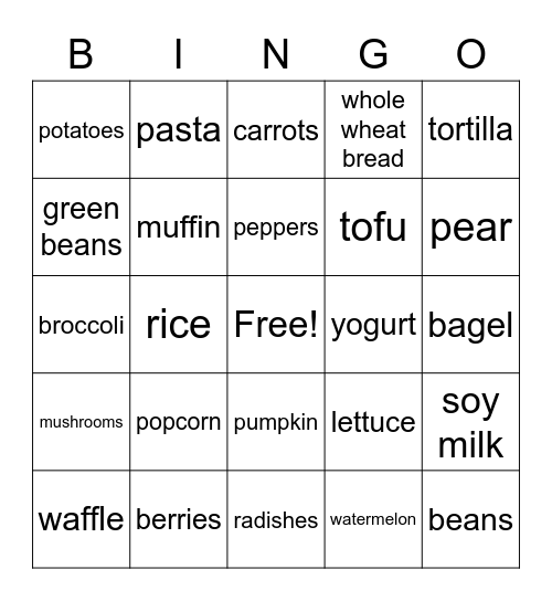 Nutrition Bingo  Bingo Card
