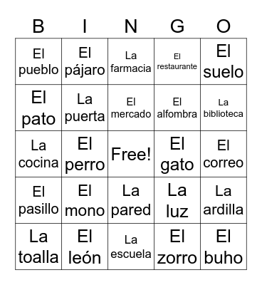 Spanish Bingo Card