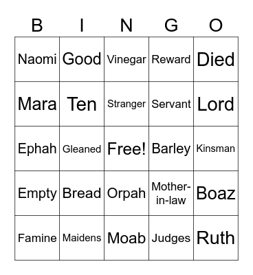 Bible Bingo, Ruth And Naomi Bingo Card