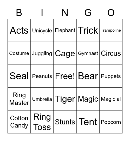 Cirucs Bingo Card