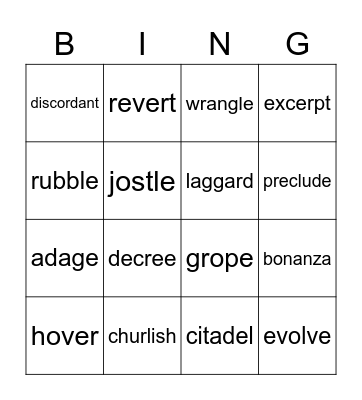 Vocabulary Bingo Card