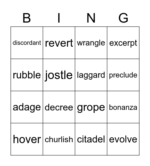 Vocabulary Bingo Card