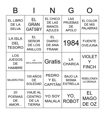 Bingo literario Bingo Card