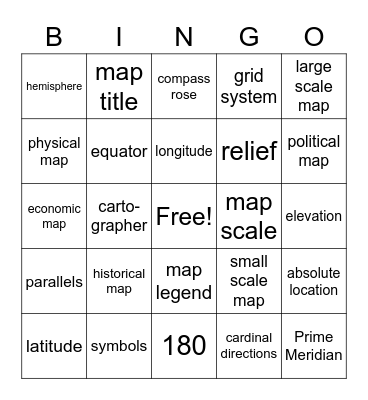 Map Skills Bingo Card