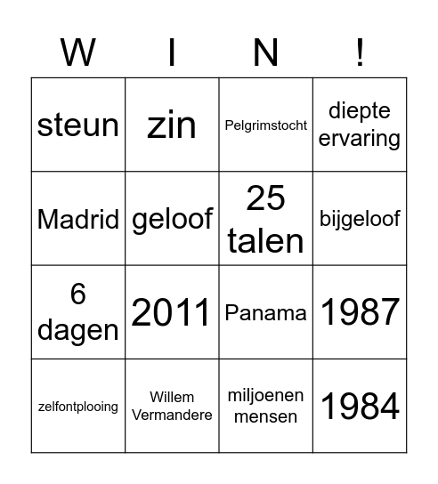 Wereldjongerendagen Bingo Card