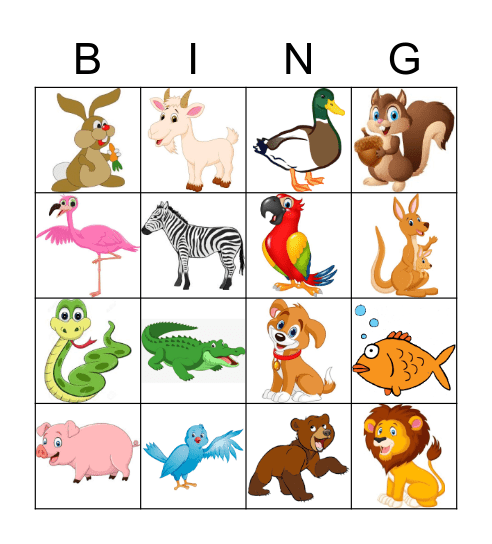 Animal Bingo Card