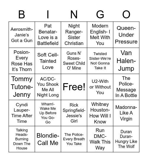 Total Quiz presents Radio Bingo: 80's Music Bingo Card