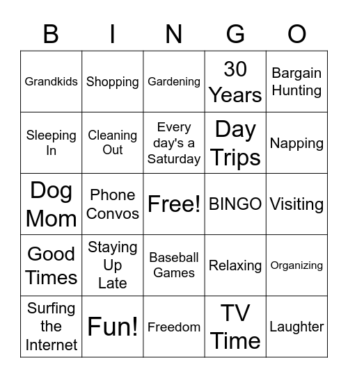 Retirement Bingo Card