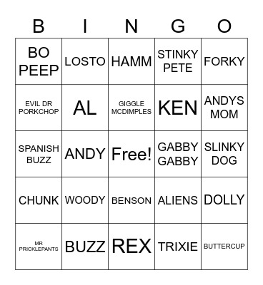 TOY STORY BINGO Card