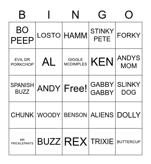 TOY STORY BINGO Card