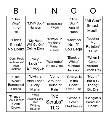90's Bingo Card