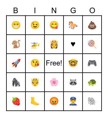 Emoji, Transitions Emoji Bingo Card