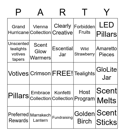 PartyLite Bingo!! Bingo Card