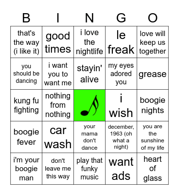 70s Party Mix Bingo Card