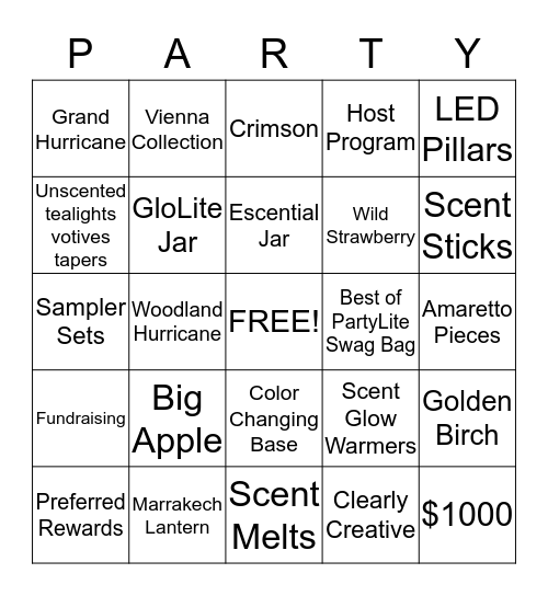 PartyLite Bingo!! Bingo Card