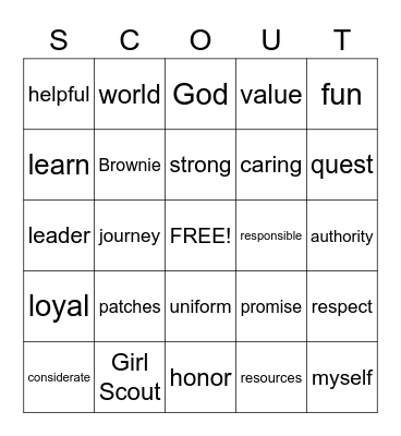 Girl Scout Bingo Card