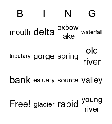 Rivers Bingo Card