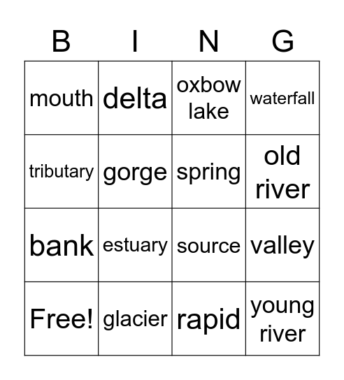 Rivers Bingo Card