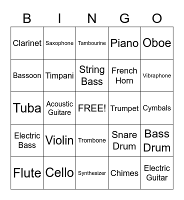 Instrument BINGO Card