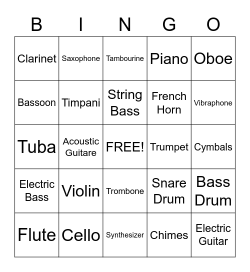 Instrument BINGO Card