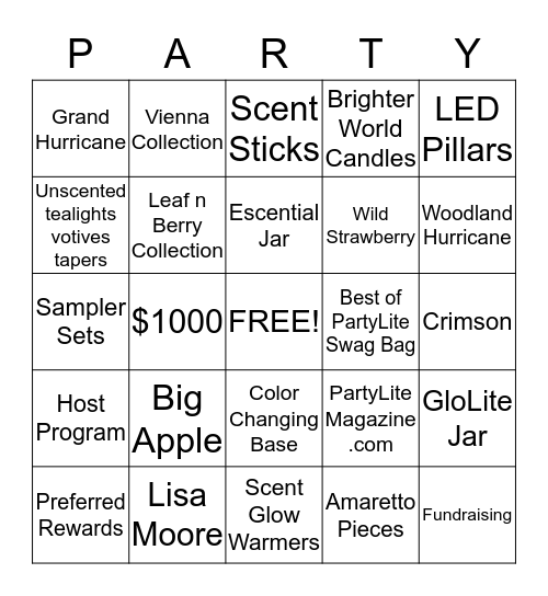 PartyLite Bingo!! Bingo Card