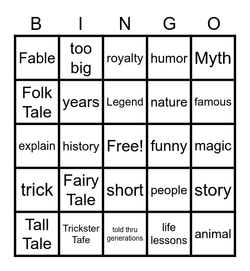 Folk Tale Bingo Card